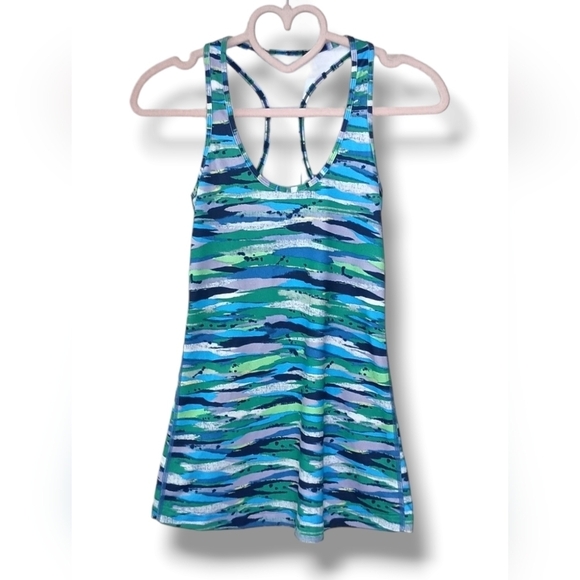 Lululemon Stretch Green Blue Gray White Striped Racerback Tank Top - Picture 5 of 7
